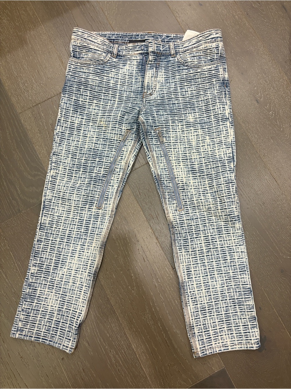 Givenchy White and Blue Grid-Pattern Slim Jeans